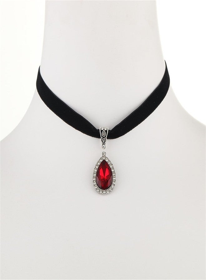 IS4U Gothic Necklace Vintage Black Velvet Choker Necklace Punk Style Victorian Jewelry Multicolor Rhinestone Pendant Necklace Christmas Party Costume Jewelry for Women (Red) - Image 3